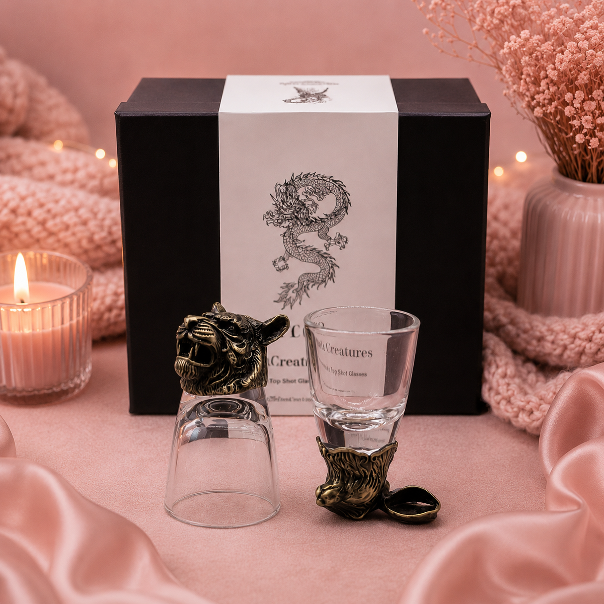 Coffret 6 Verres à shot bottom up (50 ml) - Créatures mystiques - Bronze antique