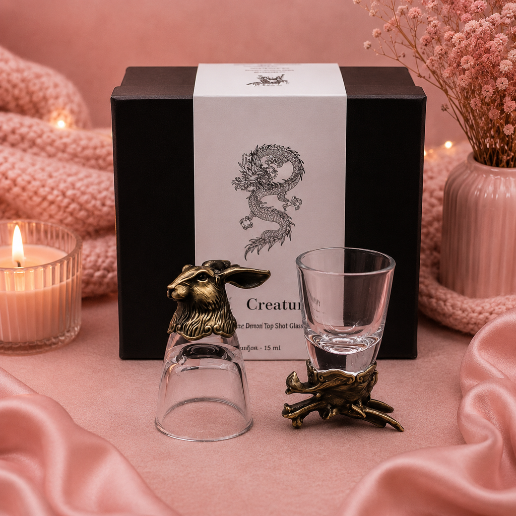 Coffret 6 Verres à shot bottom up (50 ml) - Créatures mystiques - Bronze antique