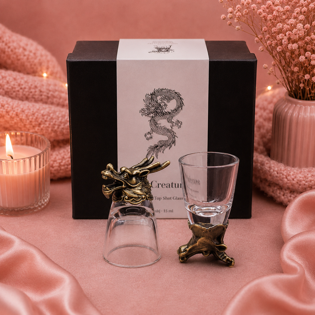Coffret 6 Verres à shot bottom up (50 ml) - Créatures mystiques - Bronze antique