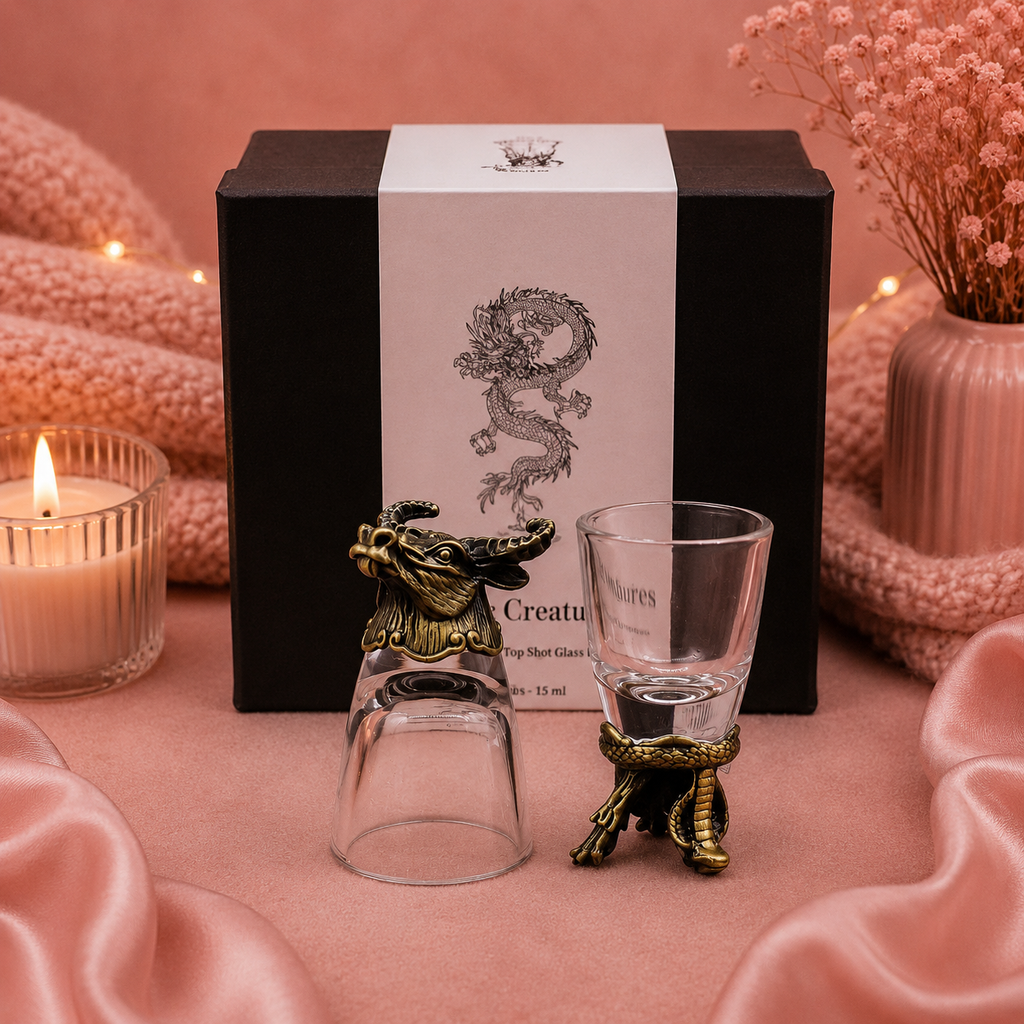 Coffret 6 Verres à shot bottom up (50 ml) - Créatures mystiques - Bronze antique