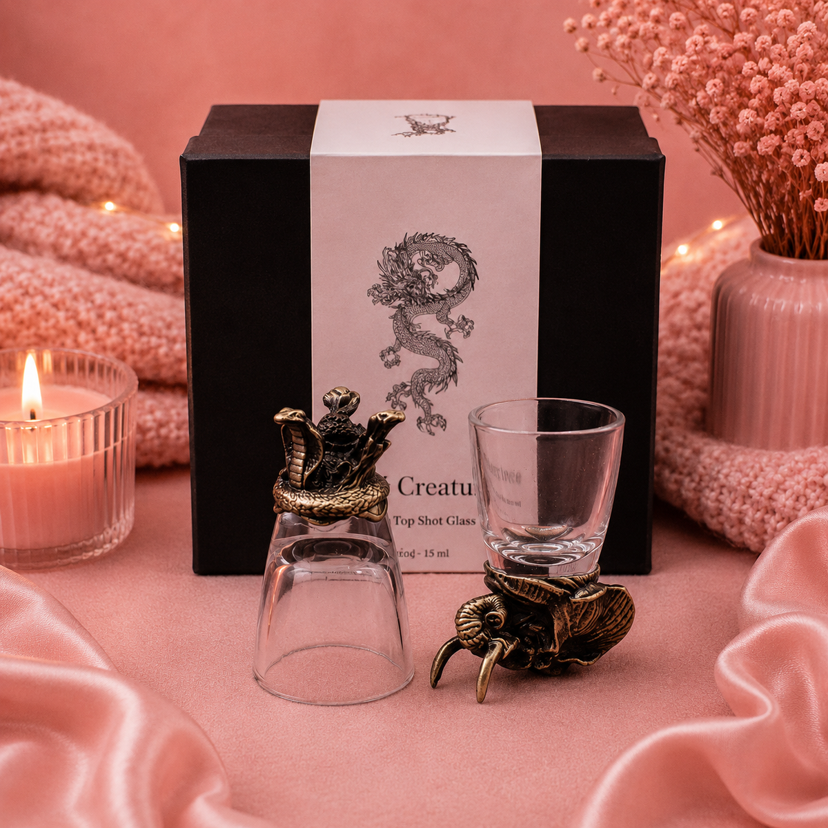 Coffret 6 Verres à shot bottom up (50 ml) - Créatures mystiques - Bronze antique