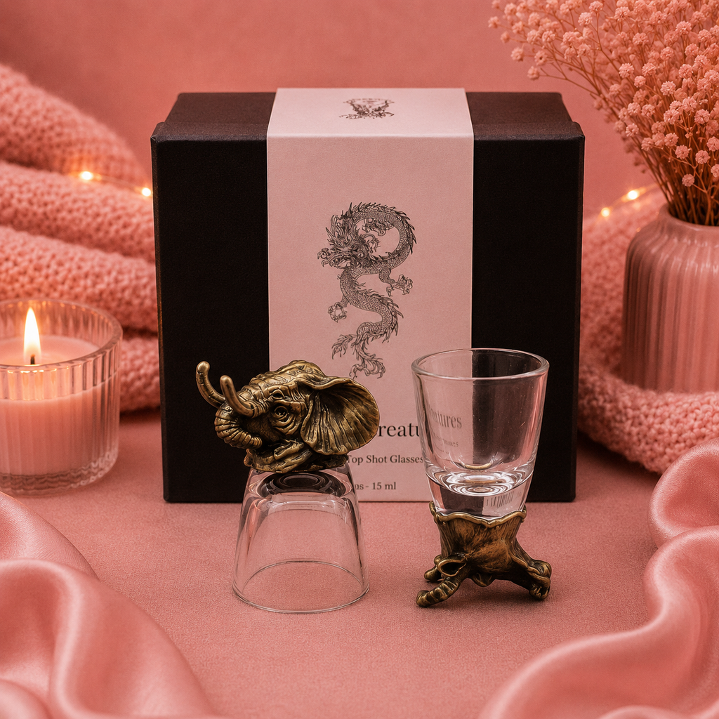 Coffret 6 Verres à shot bottom up (50 ml) - Créatures mystiques - Bronze antique