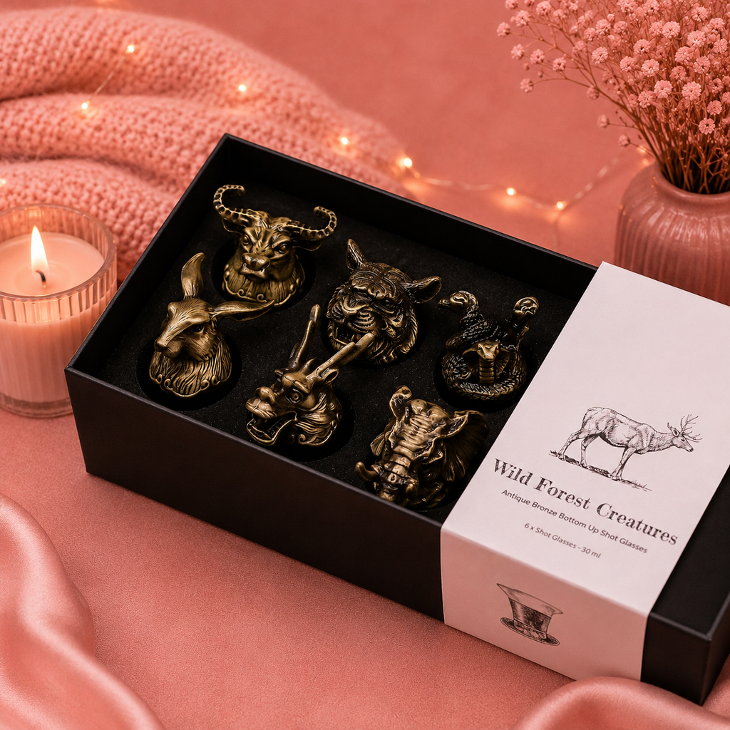 Coffret 6 Verres à shot bottom up (50 ml) - Créatures mystiques - Bronze antique