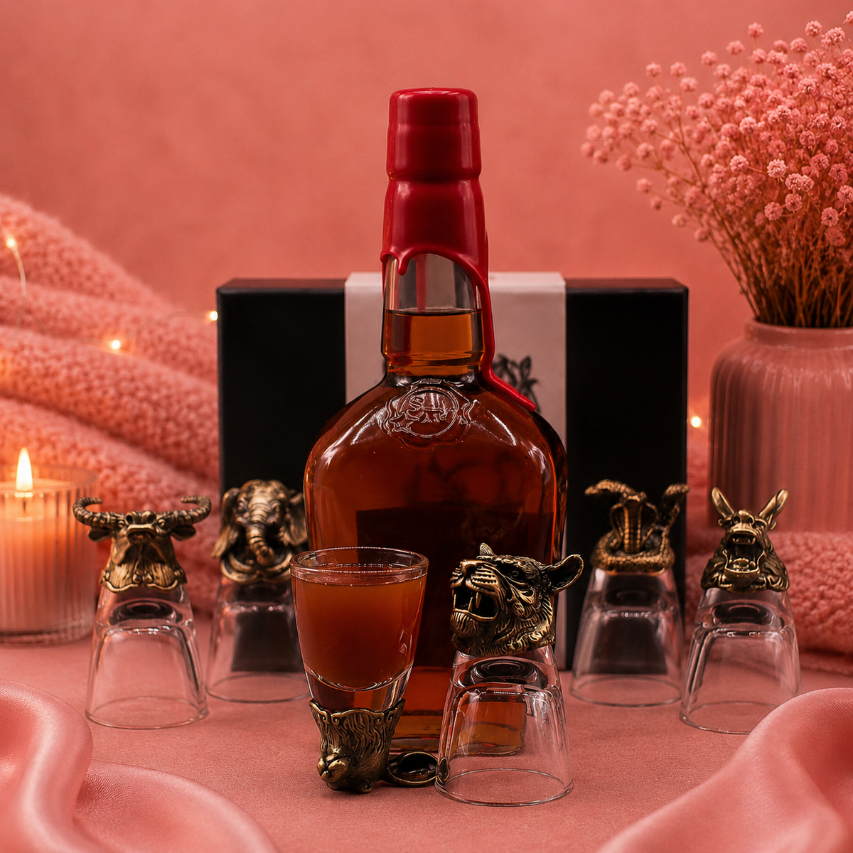 Coffret 6 Verres à shot bottom up (50 ml) - Créatures mystiques - Bronze antique