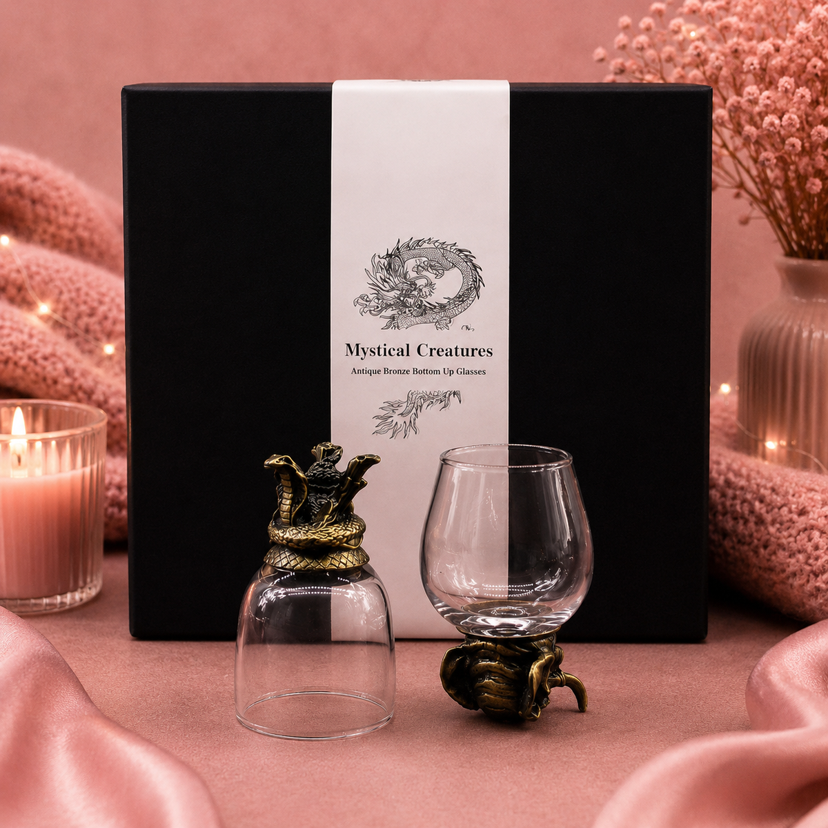 Coffret 6 Verres à shot bottom up (100 ml) - Créatures mystiques - Bronze antique