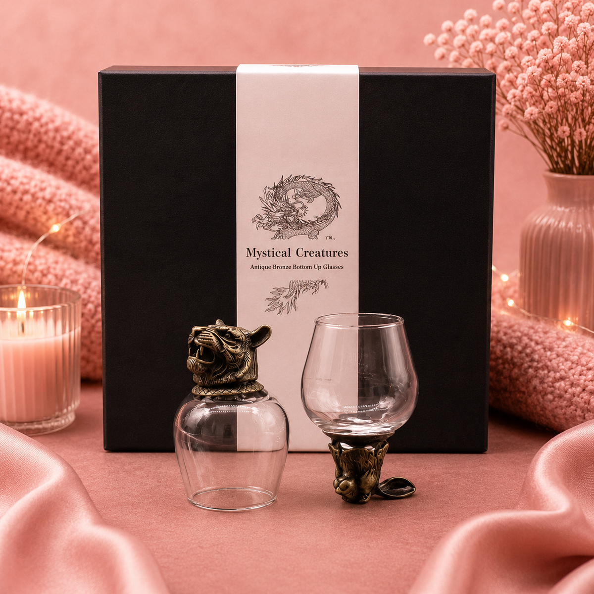 Coffret 6 Verres à shot bottom up (100 ml) - Créatures mystiques - Bronze antique
