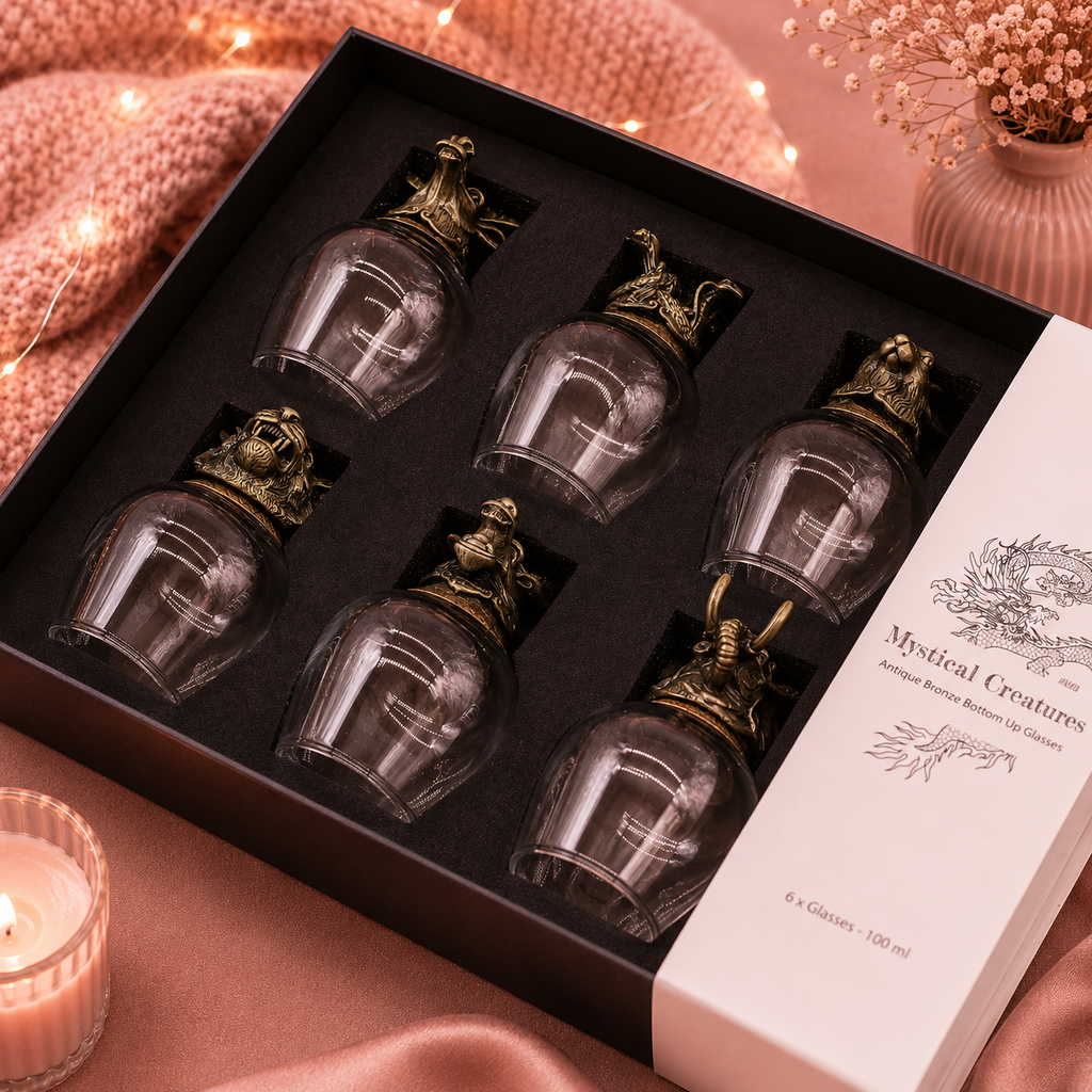 Coffret 6 Verres à shot bottom up (100 ml) - Créatures mystiques - Bronze antique