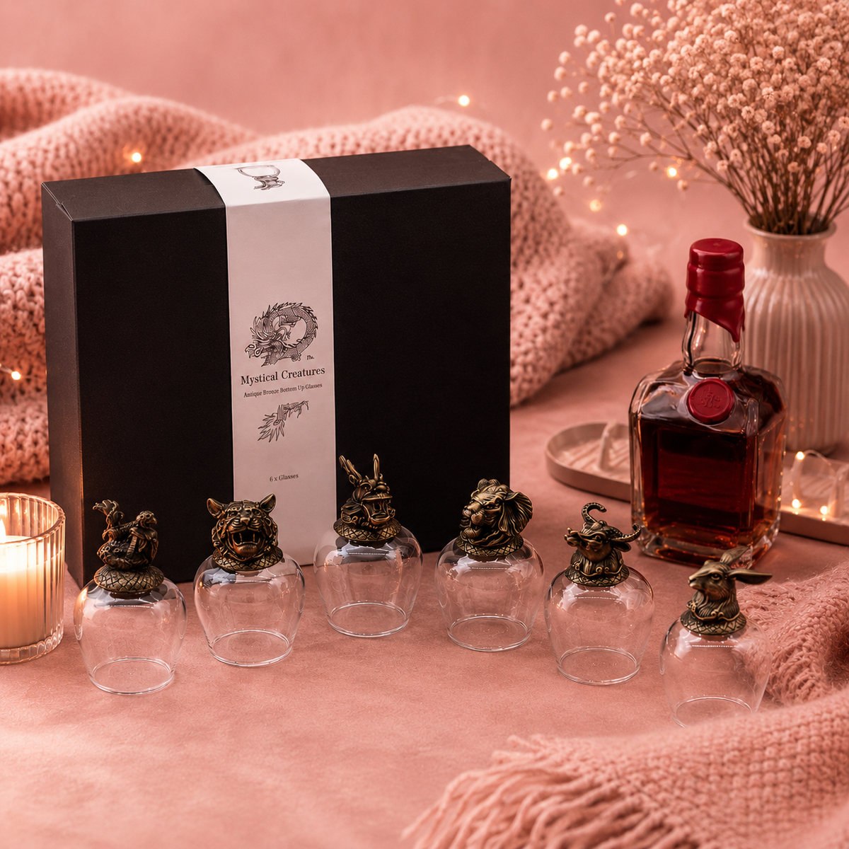 Coffret 6 Verres à shot bottom up (100 ml) - Créatures mystiques - Bronze antique