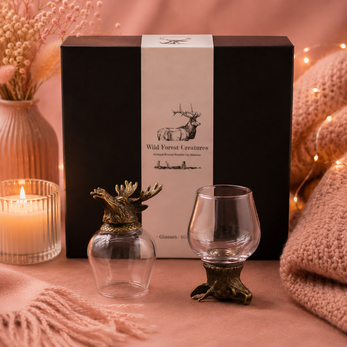 Coffret 6 Verres à shot bottom up (100 ml) - Créatures sauvages de la forêt - Bronze antique