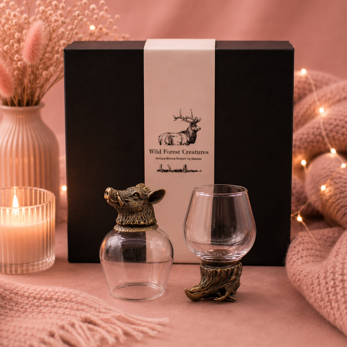 Coffret 6 Verres à shot bottom up (100 ml) - Créatures sauvages de la forêt - Bronze antique