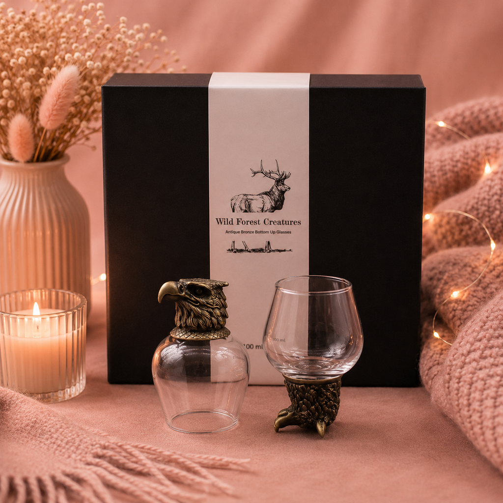 Coffret 6 Verres à shot bottom up (100 ml) - Créatures sauvages de la forêt - Bronze antique