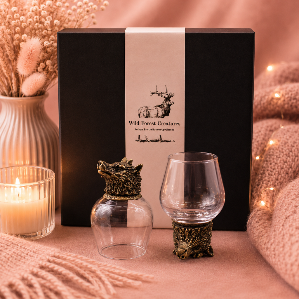 Coffret 6 Verres à shot bottom up (100 ml) - Créatures sauvages de la forêt - Bronze antique
