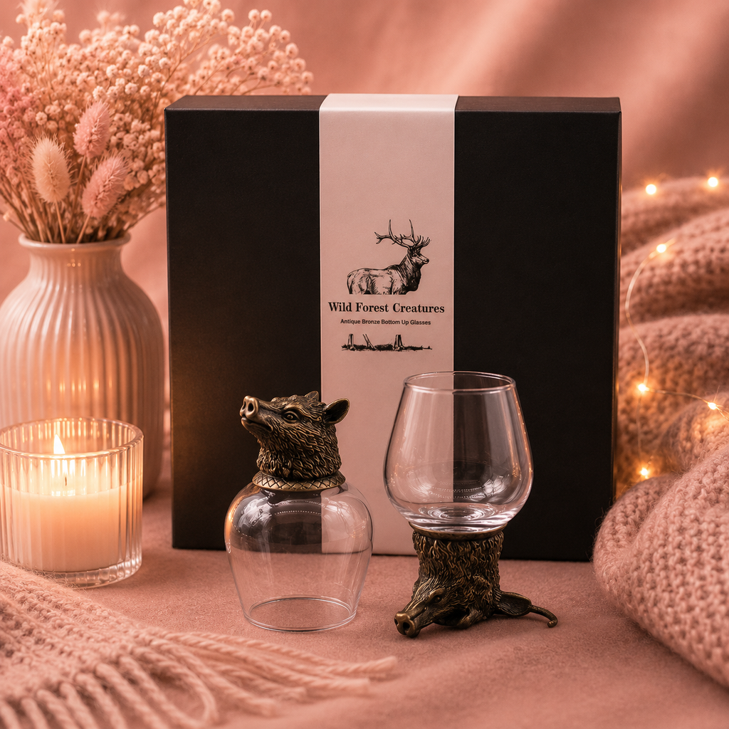 Coffret 6 Verres à shot bottom up (100 ml) - Créatures sauvages de la forêt - Bronze antique