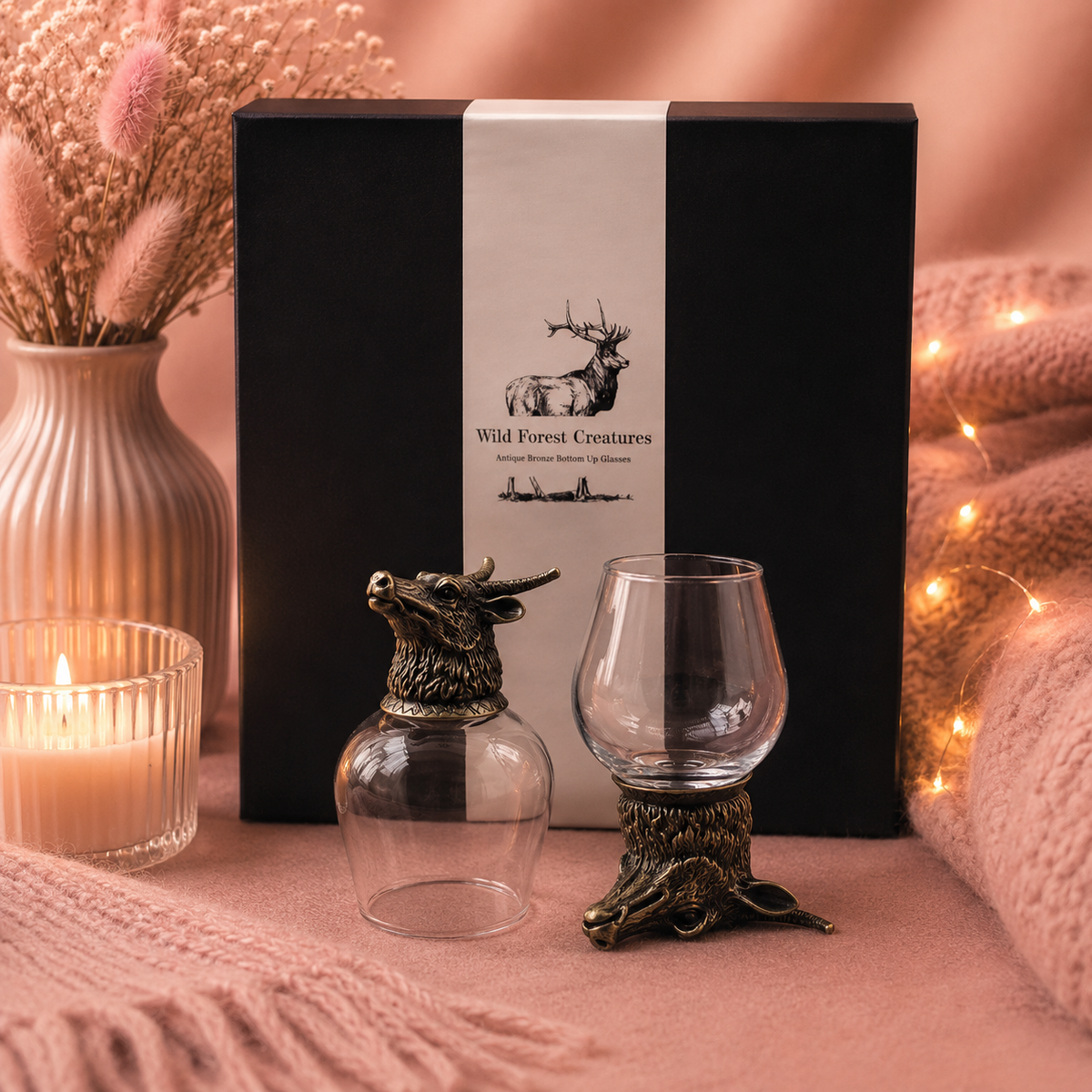Coffret 6 Verres à shot bottom up (100 ml) - Créatures sauvages de la forêt - Bronze antique