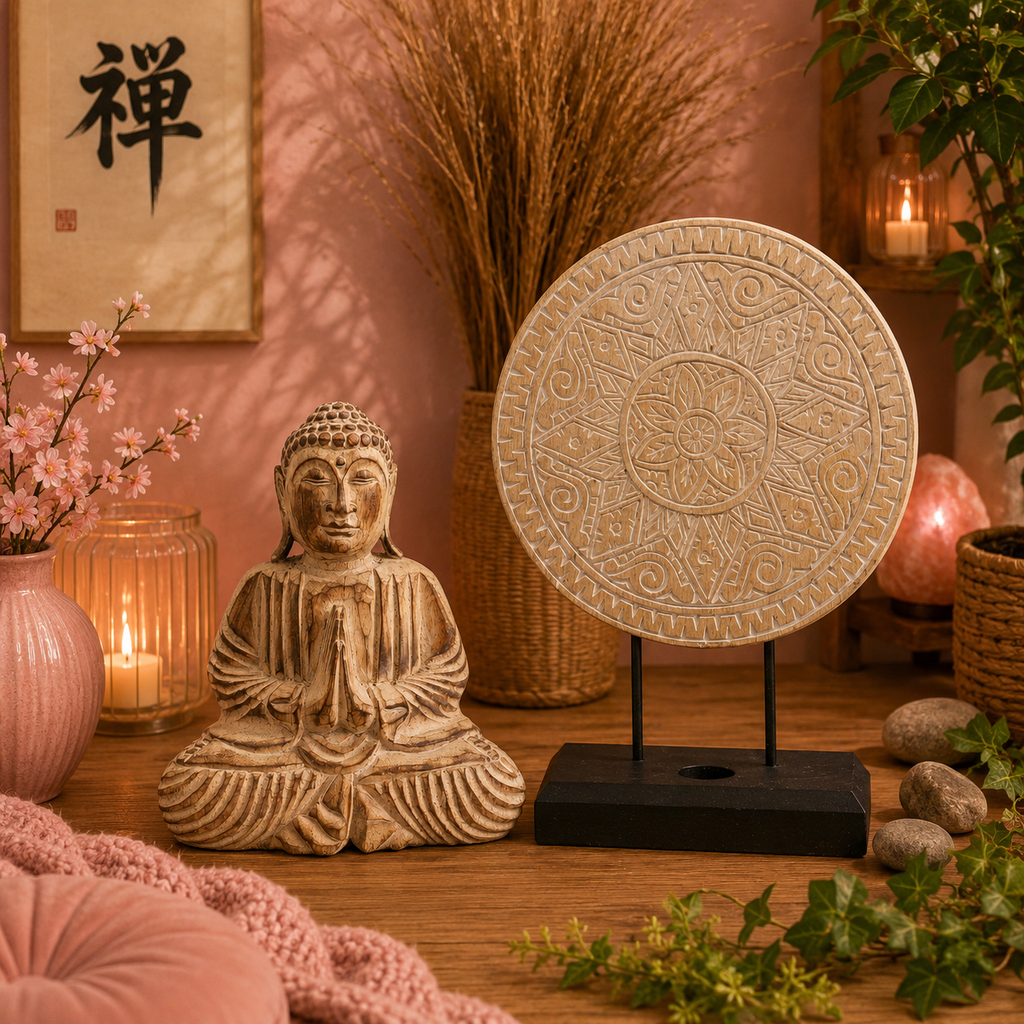 Ensemble Bouddha Feng Shui - Mandala classique - Naturel (stock limité)