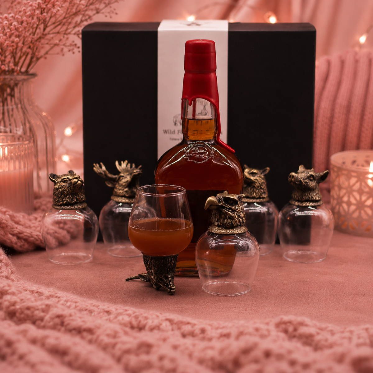 Coffret 6 Verres à shot bottom up (100 ml) - Créatures sauvages de la forêt - Bronze antique