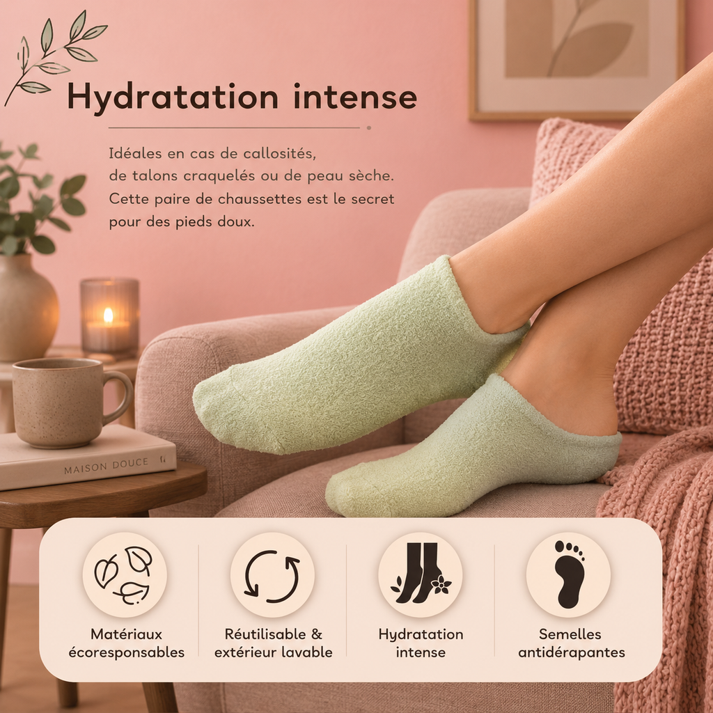 Chaussettes SPA adoucissantes - Gel aux huiles de jojoba et d'olive, vitamine E & lavande
