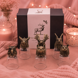 Coffret 6 Verres à shot bottom up (50 ml) - Créatures sauvages de la forêt - Bronze antique