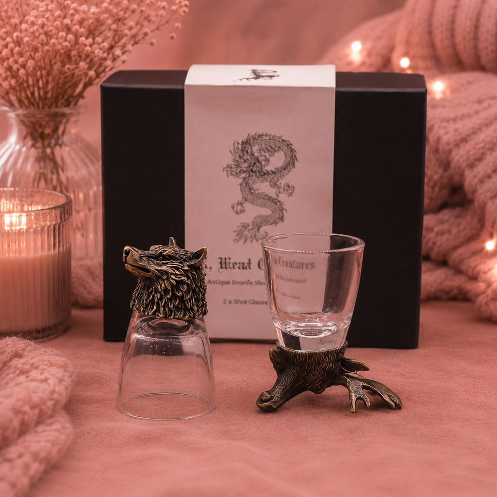 Coffret 6 Verres à shot bottom up (50 ml) - Créatures sauvages de la forêt - Bronze antique