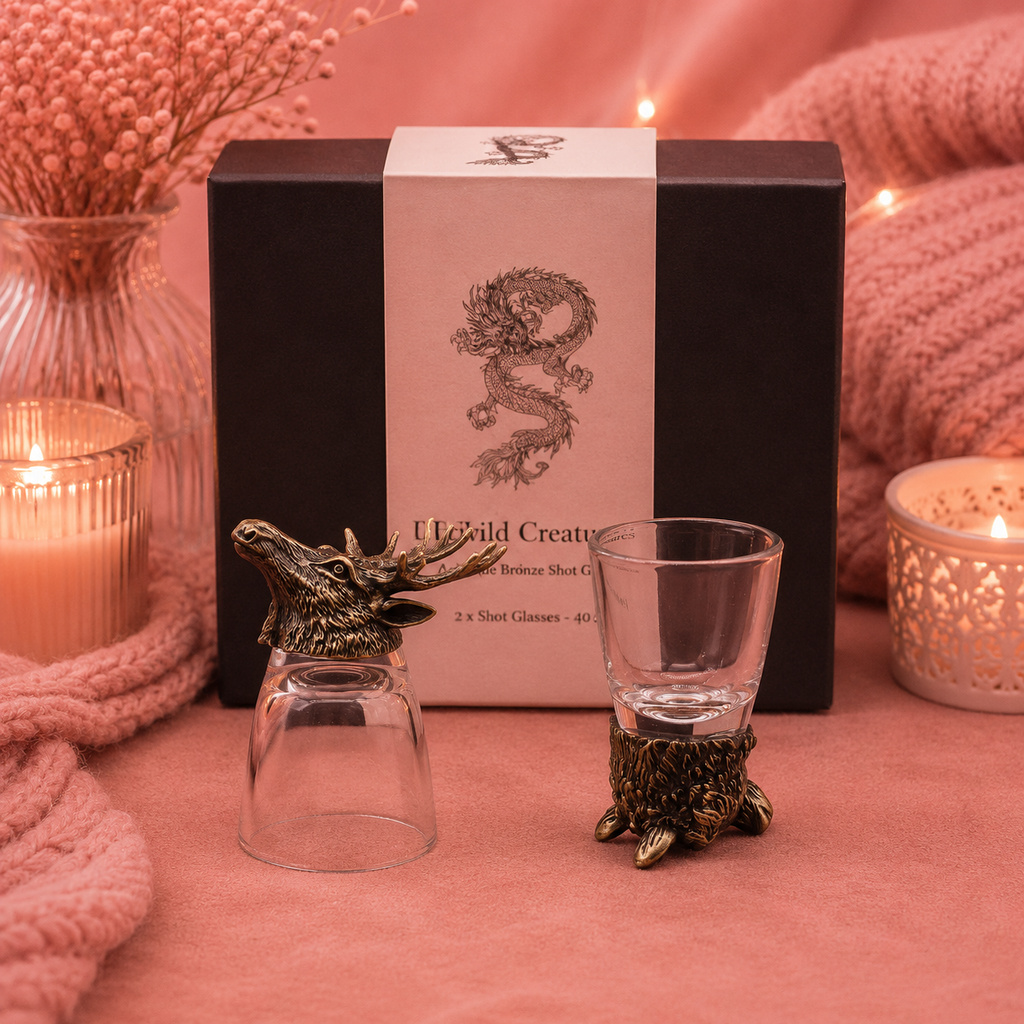 Coffret 6 Verres à shot bottom up (50 ml) - Créatures sauvages de la forêt - Bronze antique