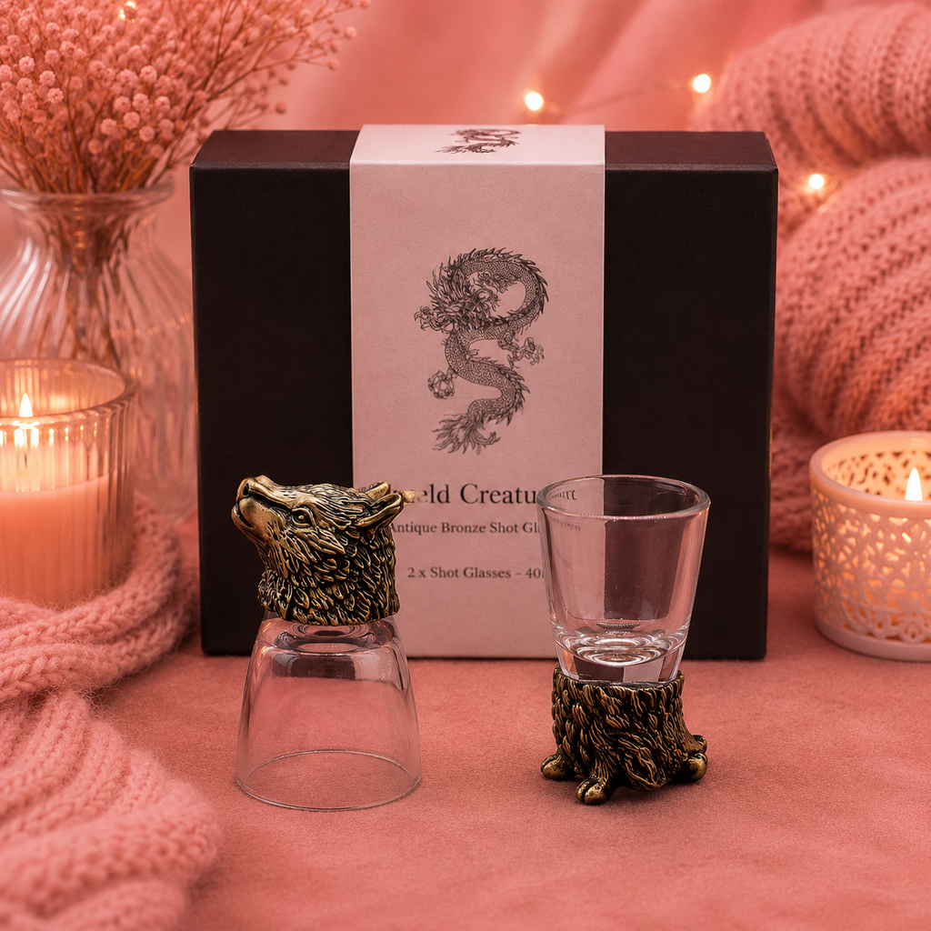 Coffret 6 Verres à shot bottom up (50 ml) - Créatures sauvages de la forêt - Bronze antique