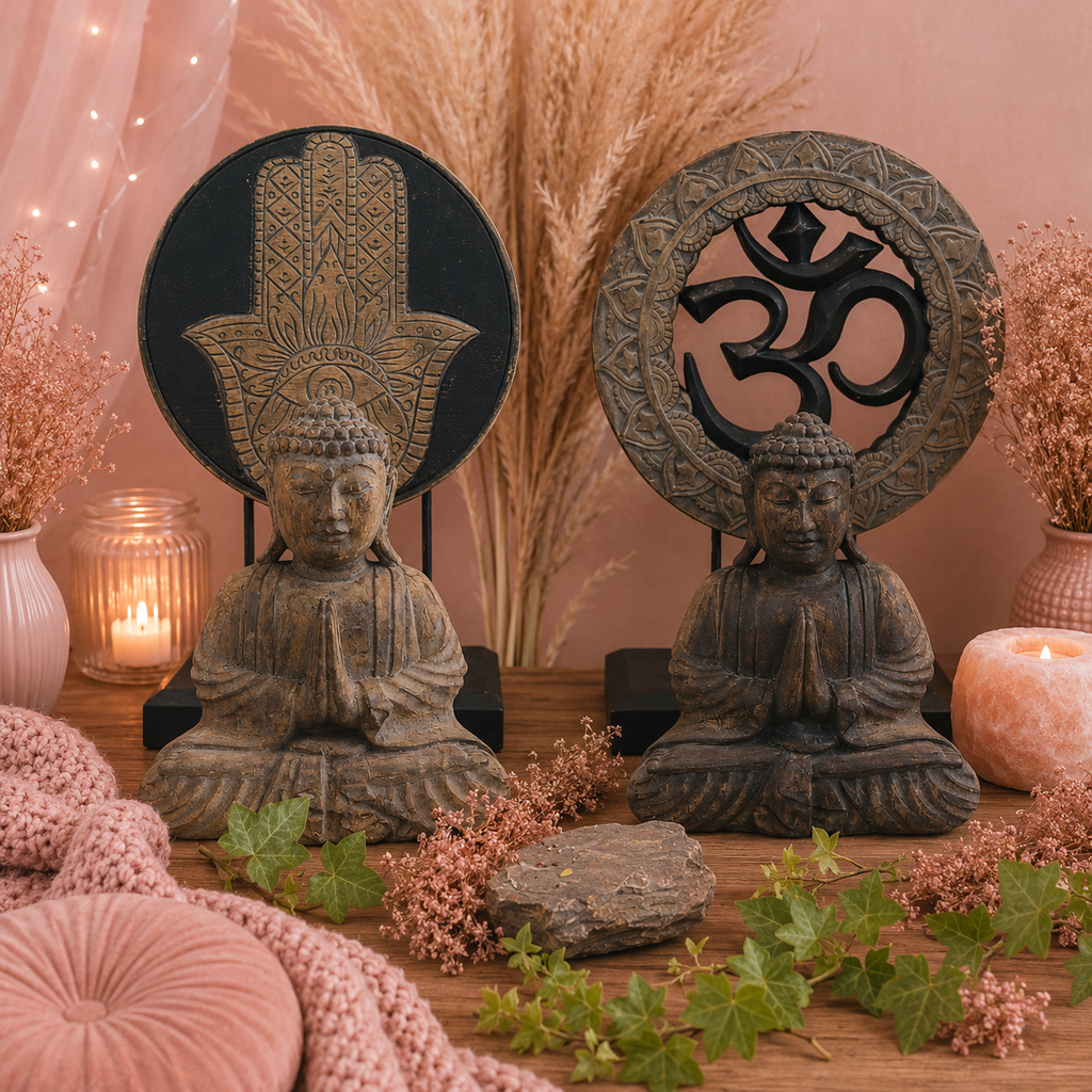 Ensemble Bouddha Feng Shui - Om - Gris & noir
