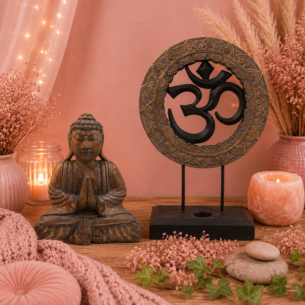 Ensemble Bouddha Feng Shui - Om - Gris & noir