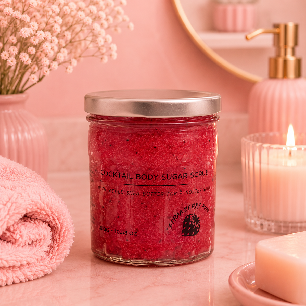 Gommage corporel au sucre parfumé - RHUM FRAISE - 300 g