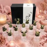 Coffret 12 verres à shot bottom up (25 ml) - Créatures sauvages de la forêt et mystiques - Bronze antique