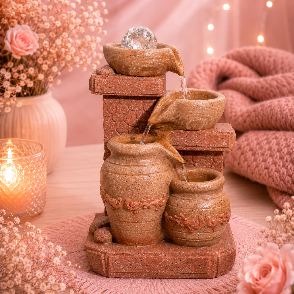Fontaine de table - Pots en cascade, style méditerranéen (19x14x27 cm)