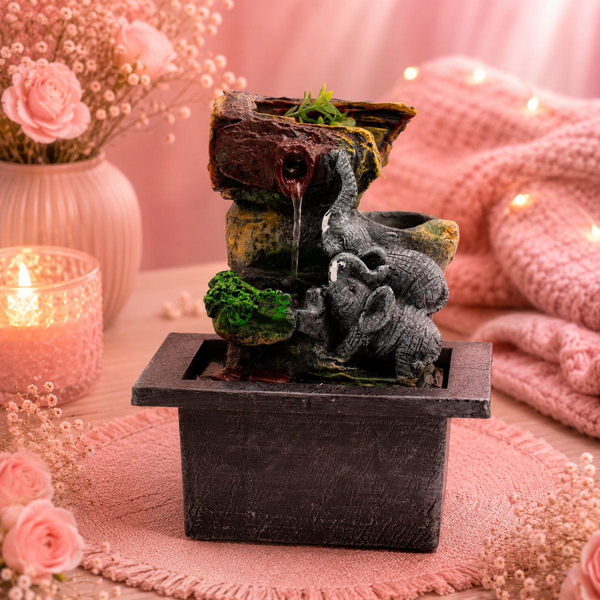 Fontaine de table Feng shui - L'Éléphant amoureux - 20 cm