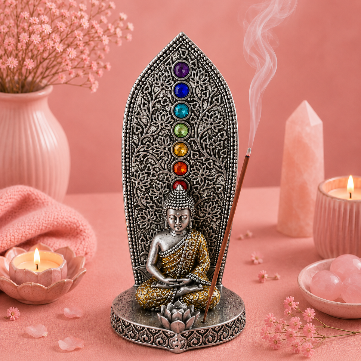 Porte-Encens Bouddha Méditation – Doré ou Argenté