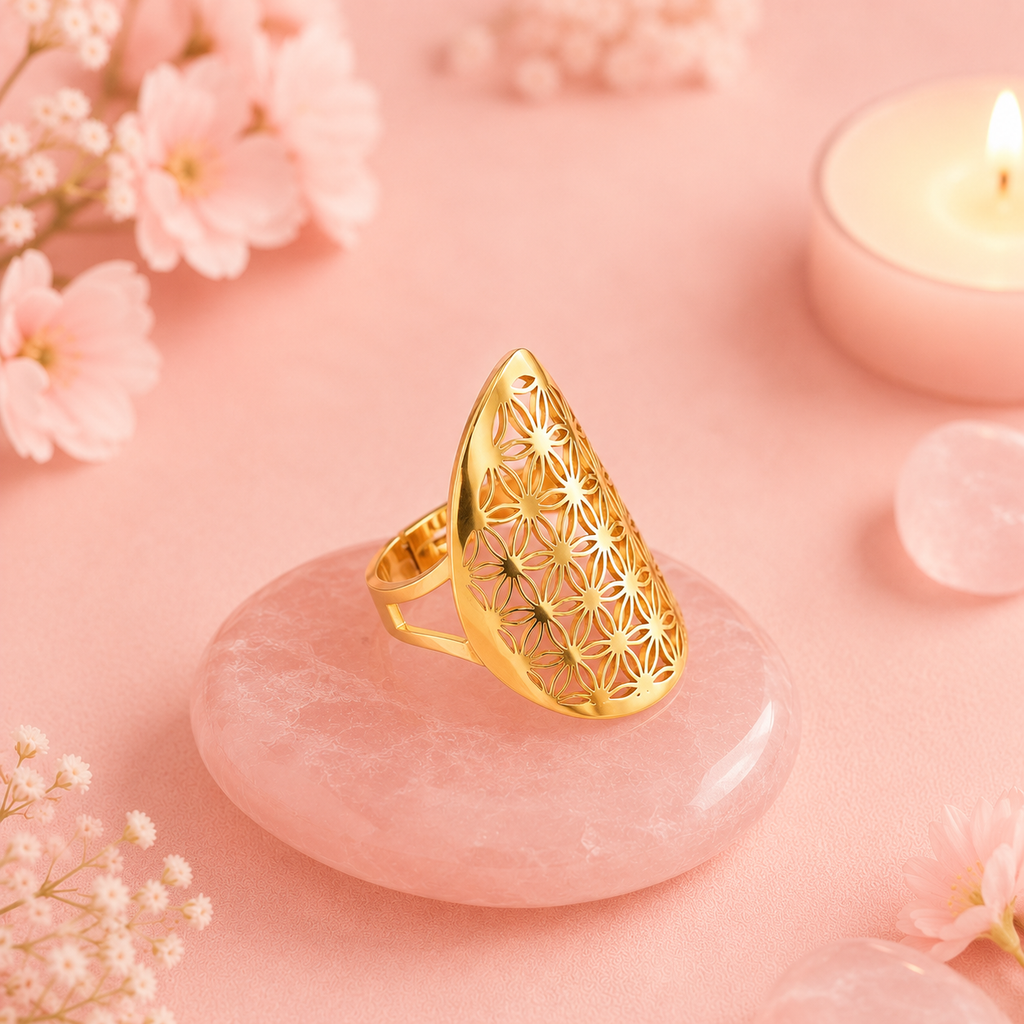 Bague Fleur de vie ajustable - Plaqué or 18K