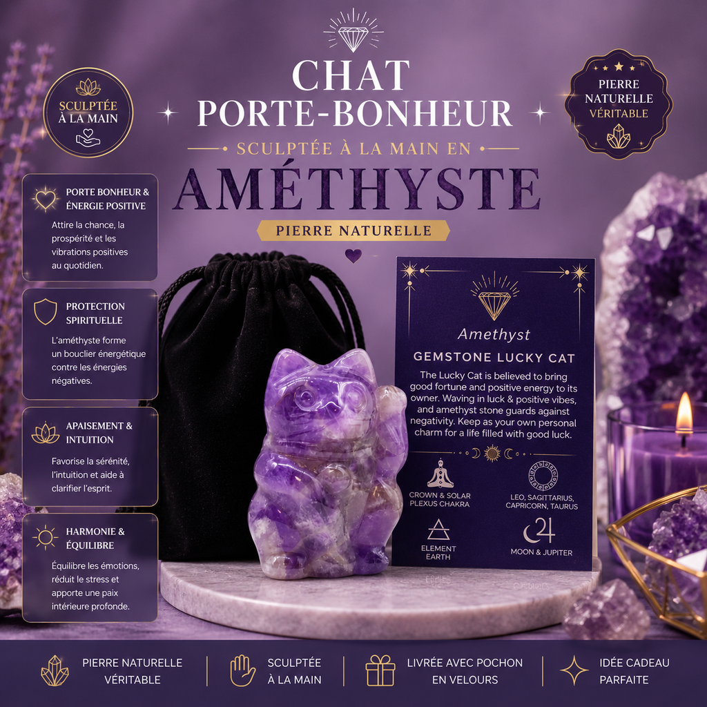 Chat chanceux (maneki neko) en pierres précieuses - 4 variantes