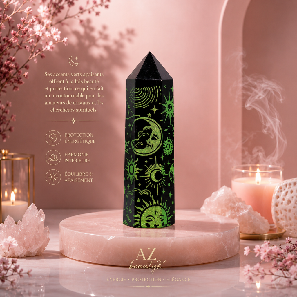 Pointe d'Obsidienne noire - Histoire mystique (environ 60-70 g et 9 cm)