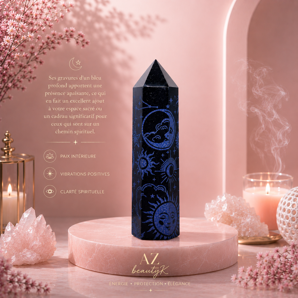 Pointe d'Obsidienne noire - Histoire mystique (environ 60-70 g et 9 cm)