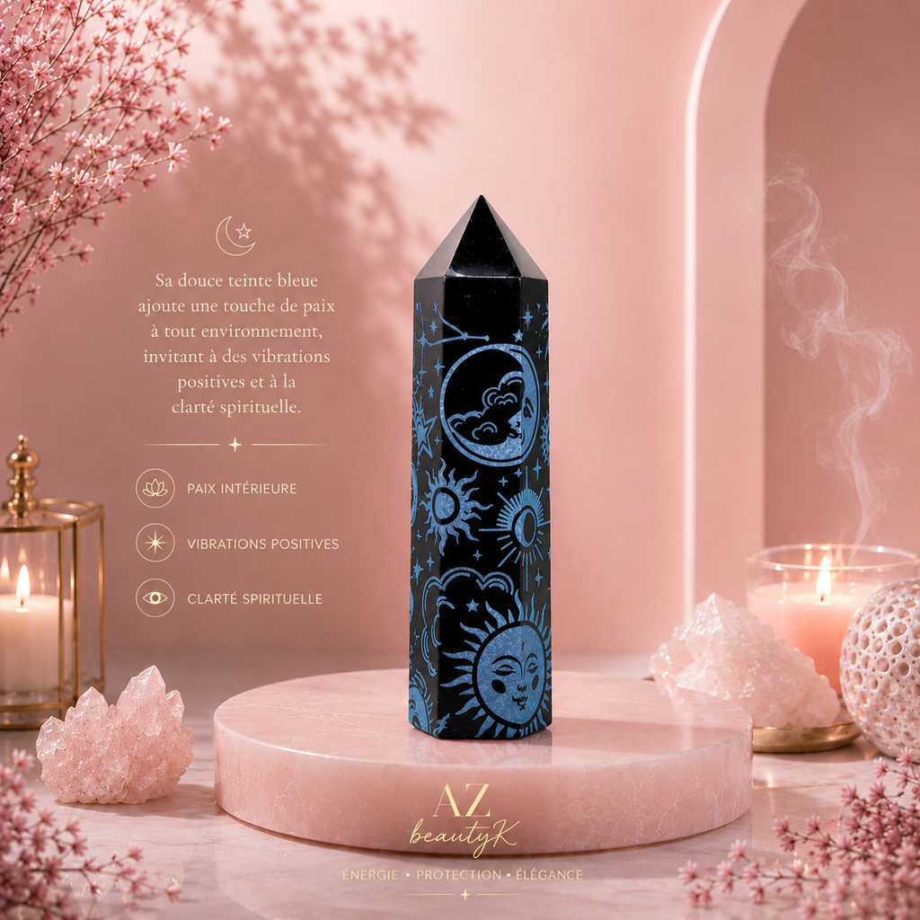 Pointe d'Obsidienne noire - Histoire mystique (environ 60-70 g et 9 cm)