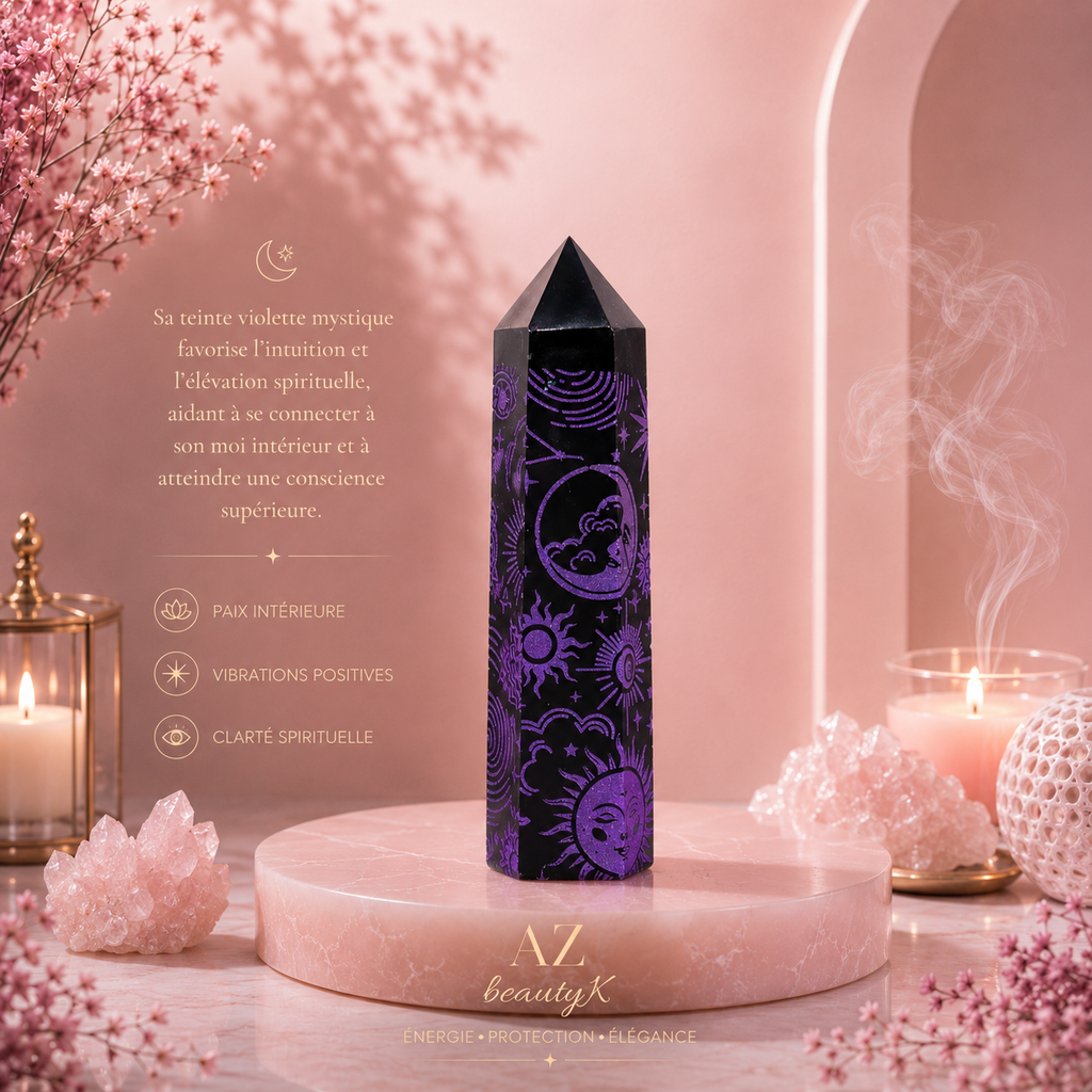 Pointe d'Obsidienne noire - Histoire mystique (environ 60-70 g et 9 cm)