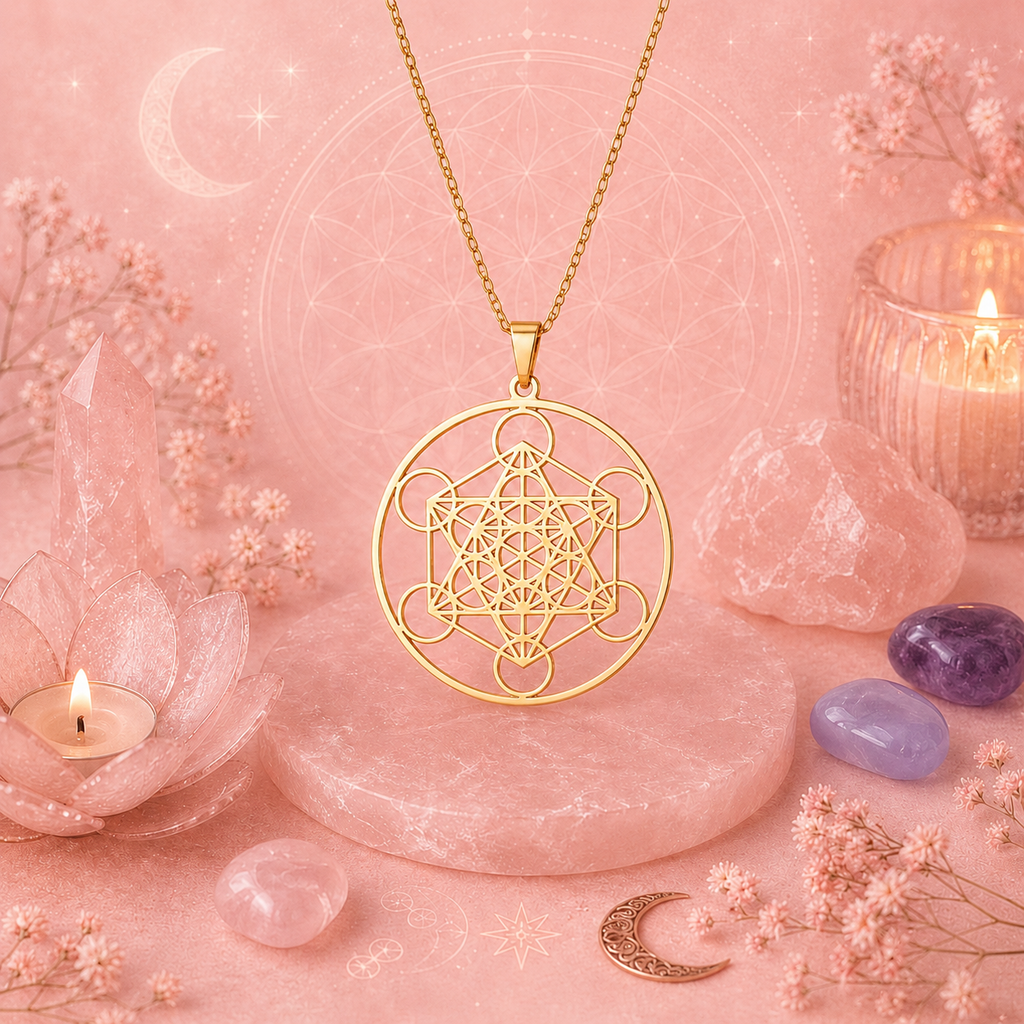 Pendentif Cube de Métatron unisexe – Symbole de Protection et d’Harmonie (Acier inox ou plaqué or 18K)