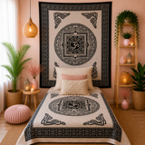 Couvre-lit ou Tenture murale en coton - Mono - OM Mandala (2 tailles)