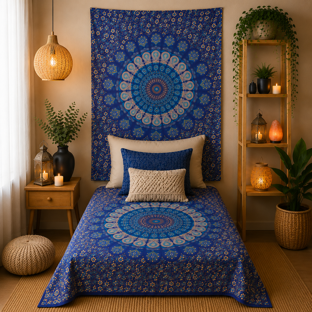 Couvre-lit ou Tenture murale en coton - Mandala classique (2 tailles)