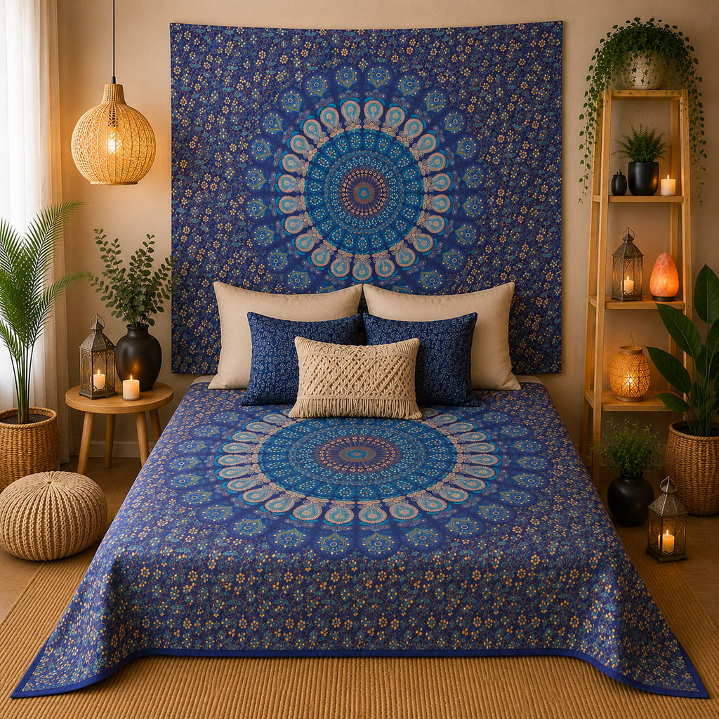 Couvre-lit ou Tenture murale en coton - Mandala classique (2 tailles)