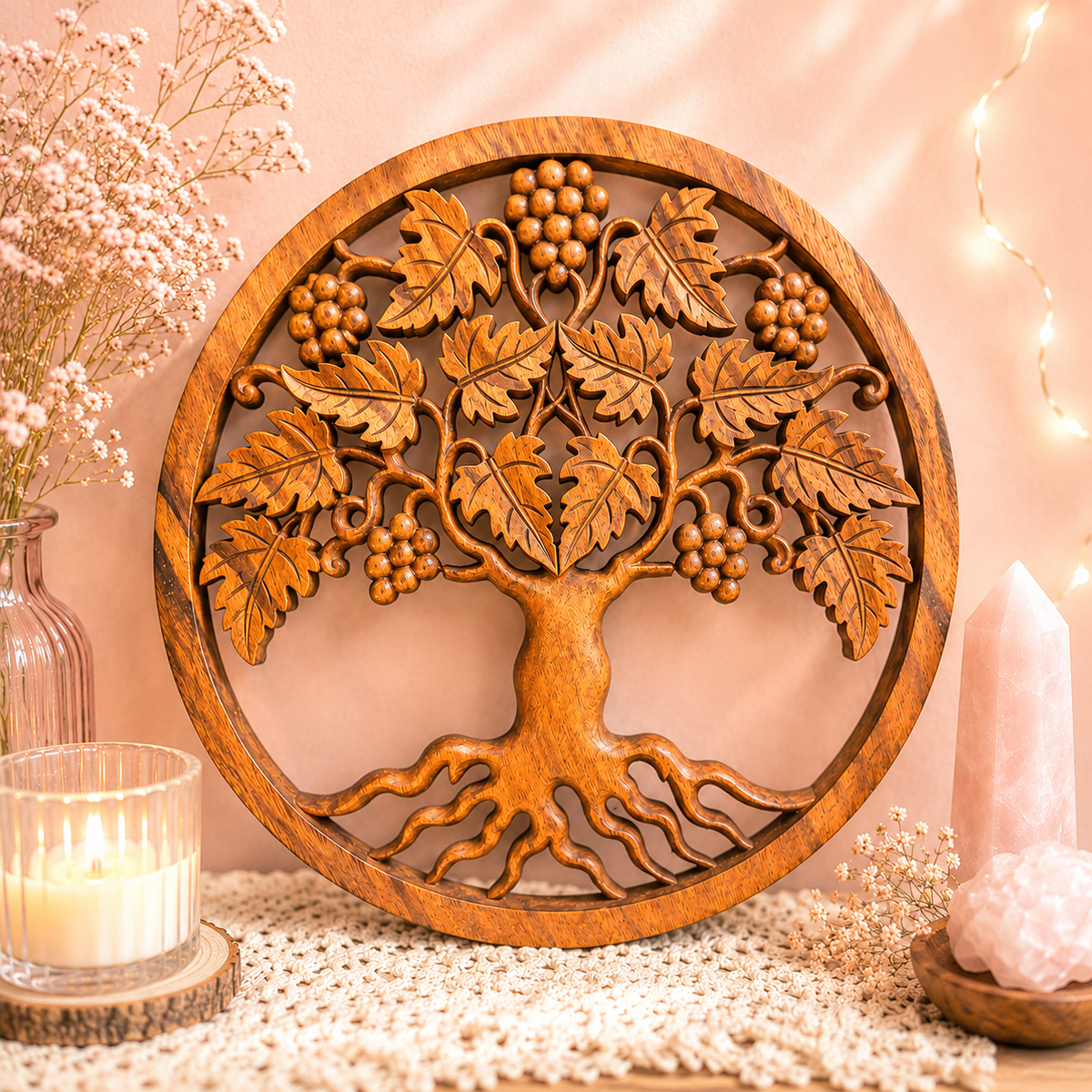 Panneau décoratif en bois sculpté balinais - Arbre de vie (3 variantes)