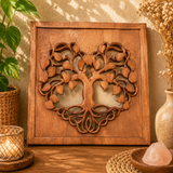 Panneau décoratif en bois sculpté balinais - Carré - Arbre de vie (2 variantes)