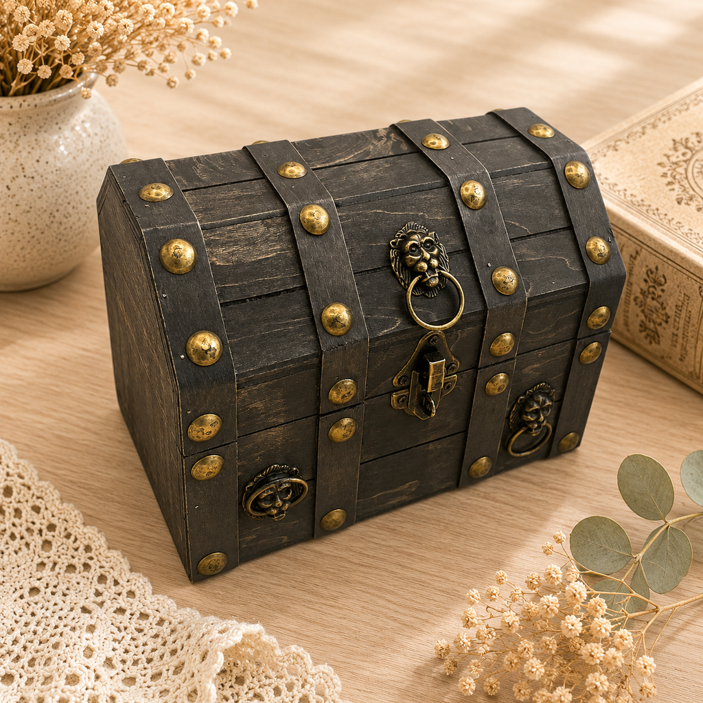 Grand coffre au trésor artisanal - Style colonial (3 coloris) (21×15,5x16 cm)