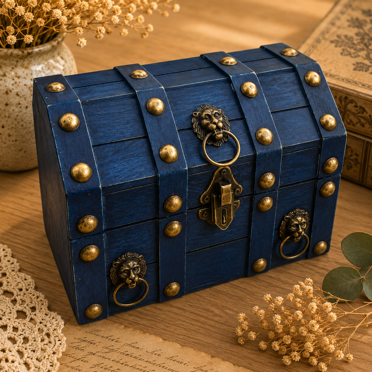 Grand coffre au trésor artisanal - Style colonial (3 coloris) (21×15,5x16 cm)