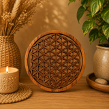 Panneau décoratif en bois sculpté balinais - Fleur de vie (2 tailles)
