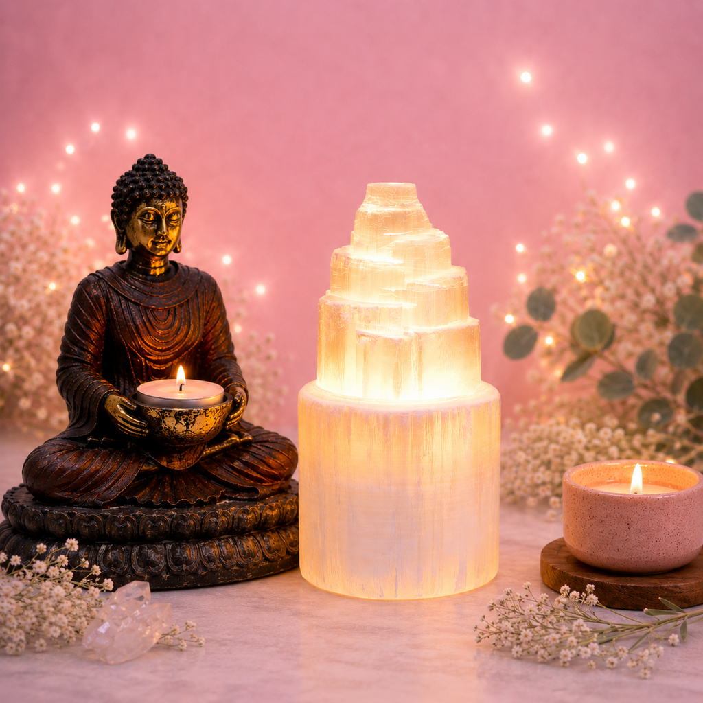 Lampe naturelle en sélénite (plusieurs tailles)