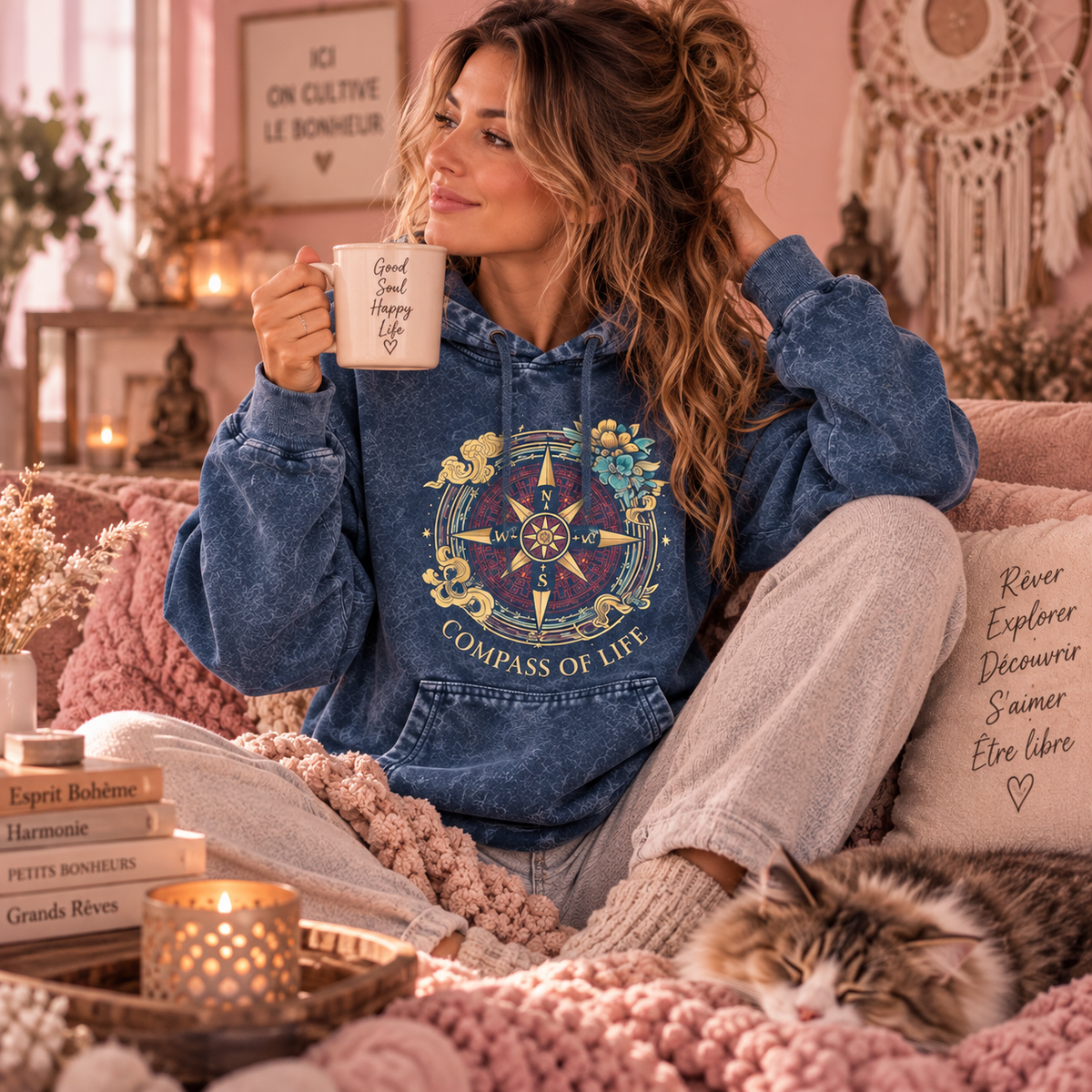 Sweat à Capuche Compass of Life – L'Esprit Libre au Style Bohème (4 tailles)