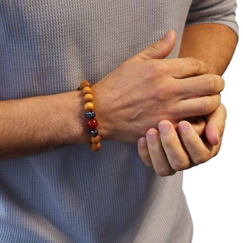 Bracelet en Bois de cèdre et Jaspe Rouge pour homme
